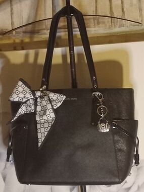 Michael Kors Black Leather East West Drawstring Tote Shoulder Bag